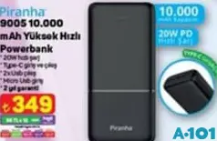 PİRANHA 9005 10000 MAH YÜKSEK HIZLI POWERBANK PİRANHA 9005 10000 MAH YÜKSEK HIZLI POWERBANK